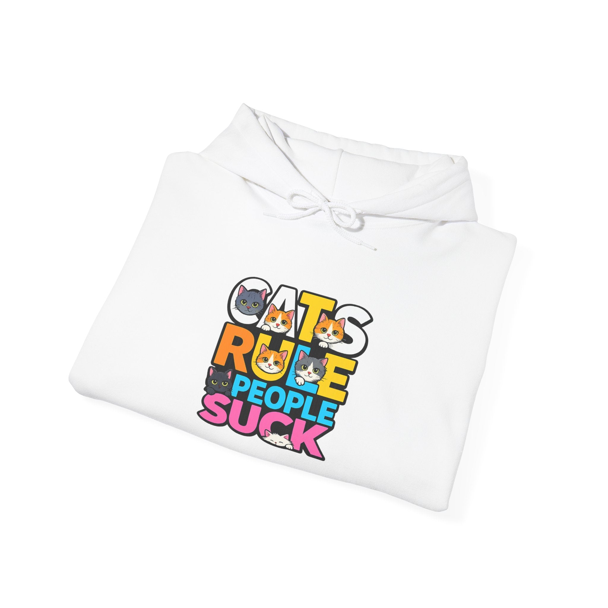 Hoodie — "Cats Rule, People Suck" Colorful Cat Lover Graphic