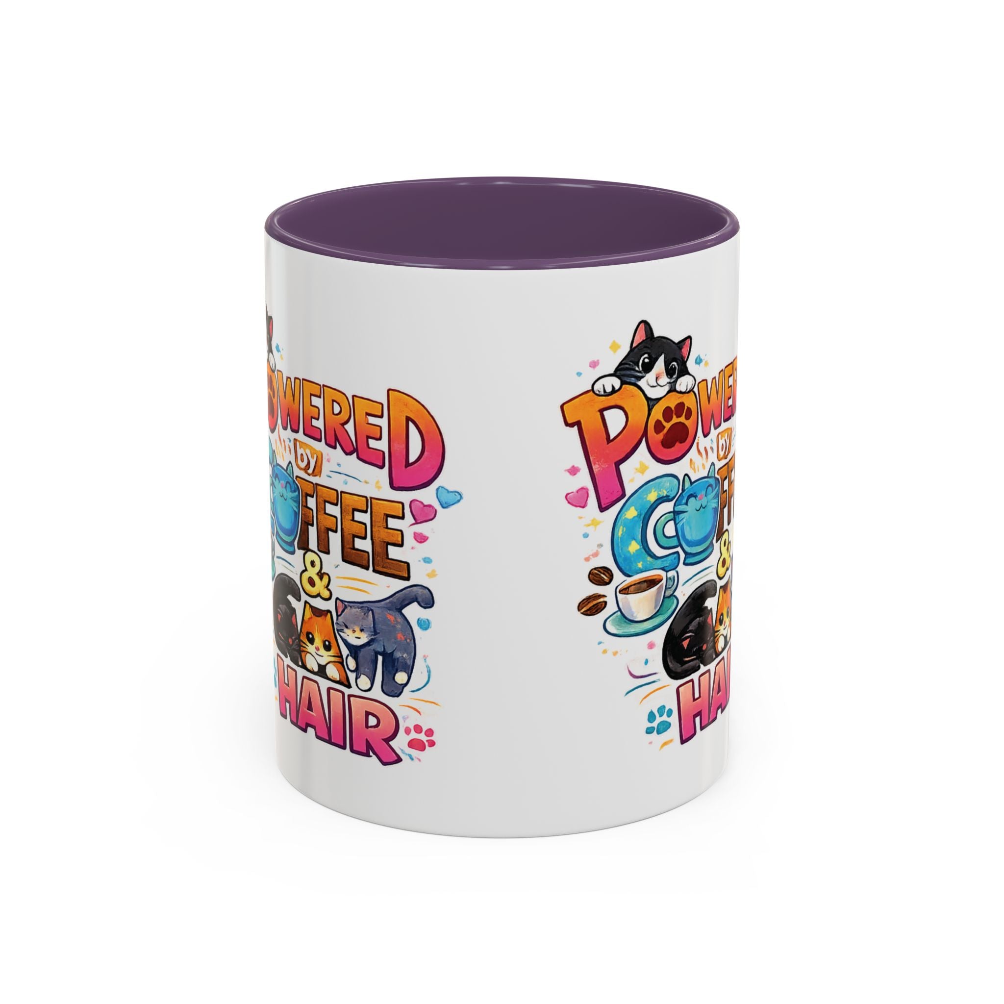 Coffee Mug — "Powered by Coffee & Cat Hair" Cute Cat Lover Ceramic Mug (11/15oz)
