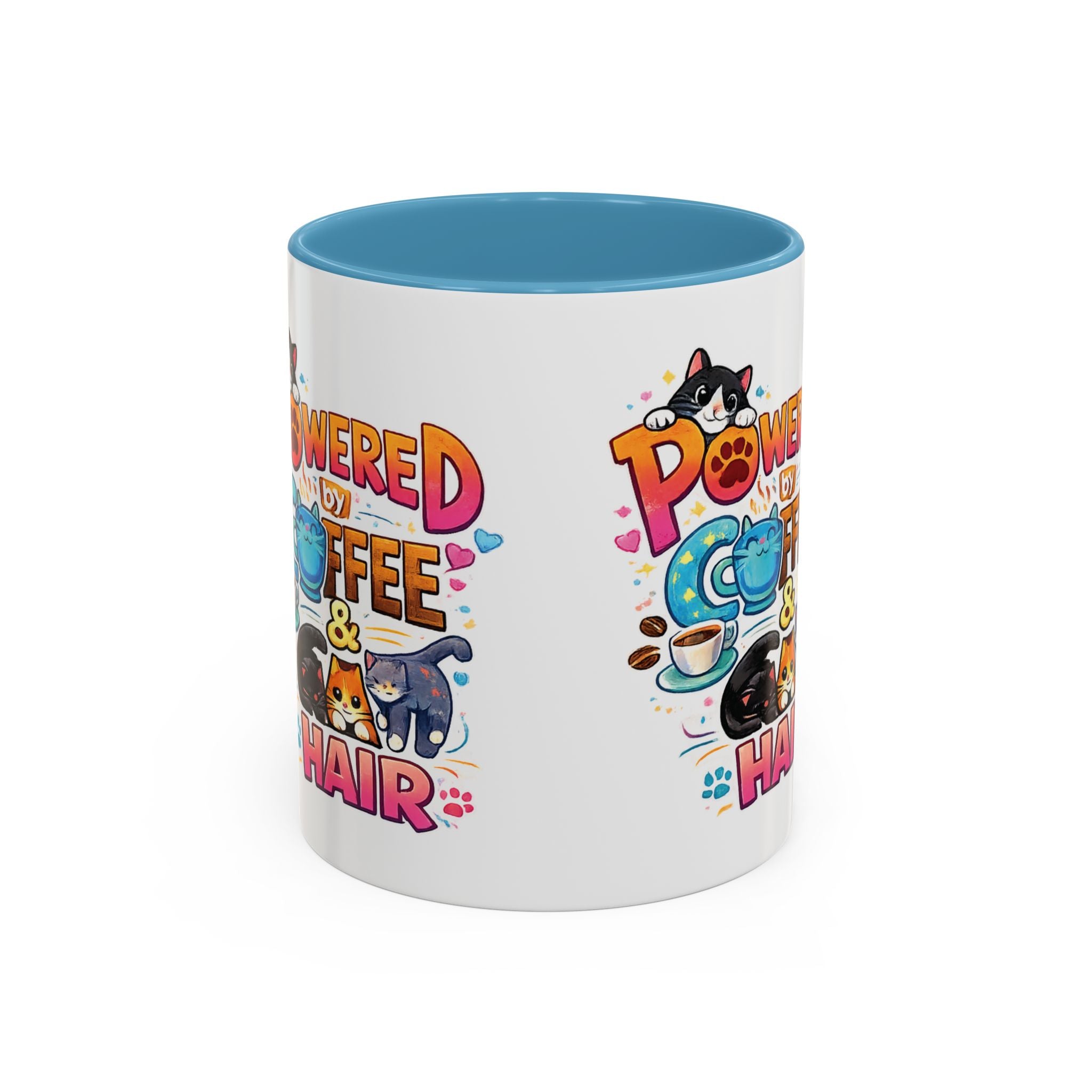 Coffee Mug — "Powered by Coffee & Cat Hair" Cute Cat Lover Ceramic Mug (11/15oz)