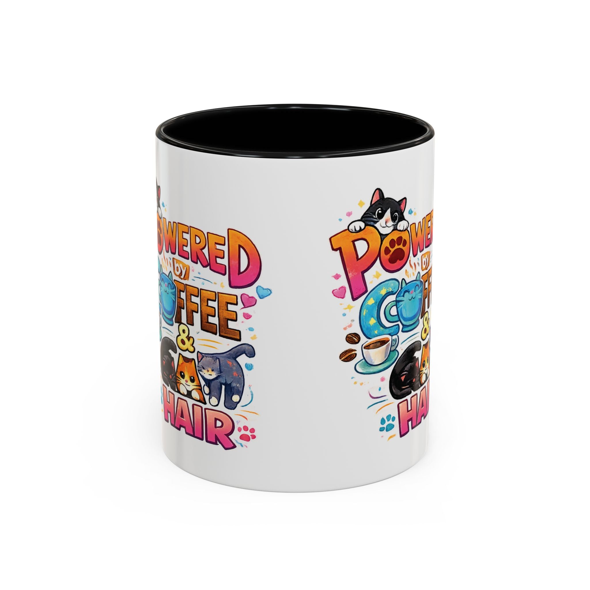 Coffee Mug — "Powered by Coffee & Cat Hair" Cute Cat Lover Ceramic Mug (11/15oz)