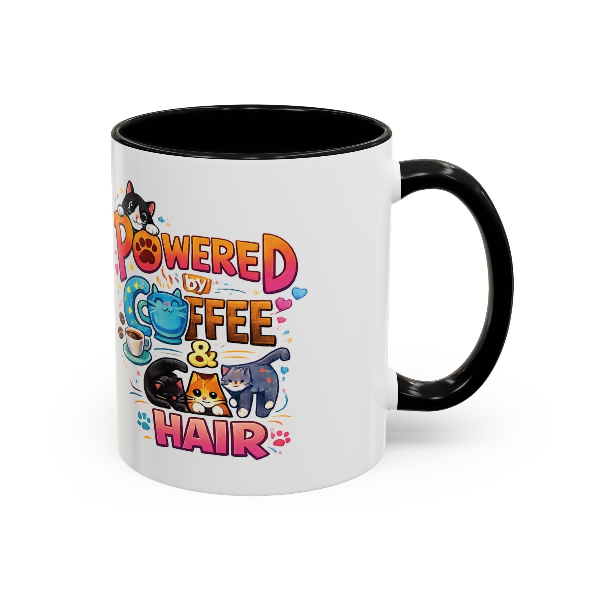 Coffee Mug — "Powered by Coffee & Cat Hair" Cute Cat Lover Ceramic Mug (11/15oz)