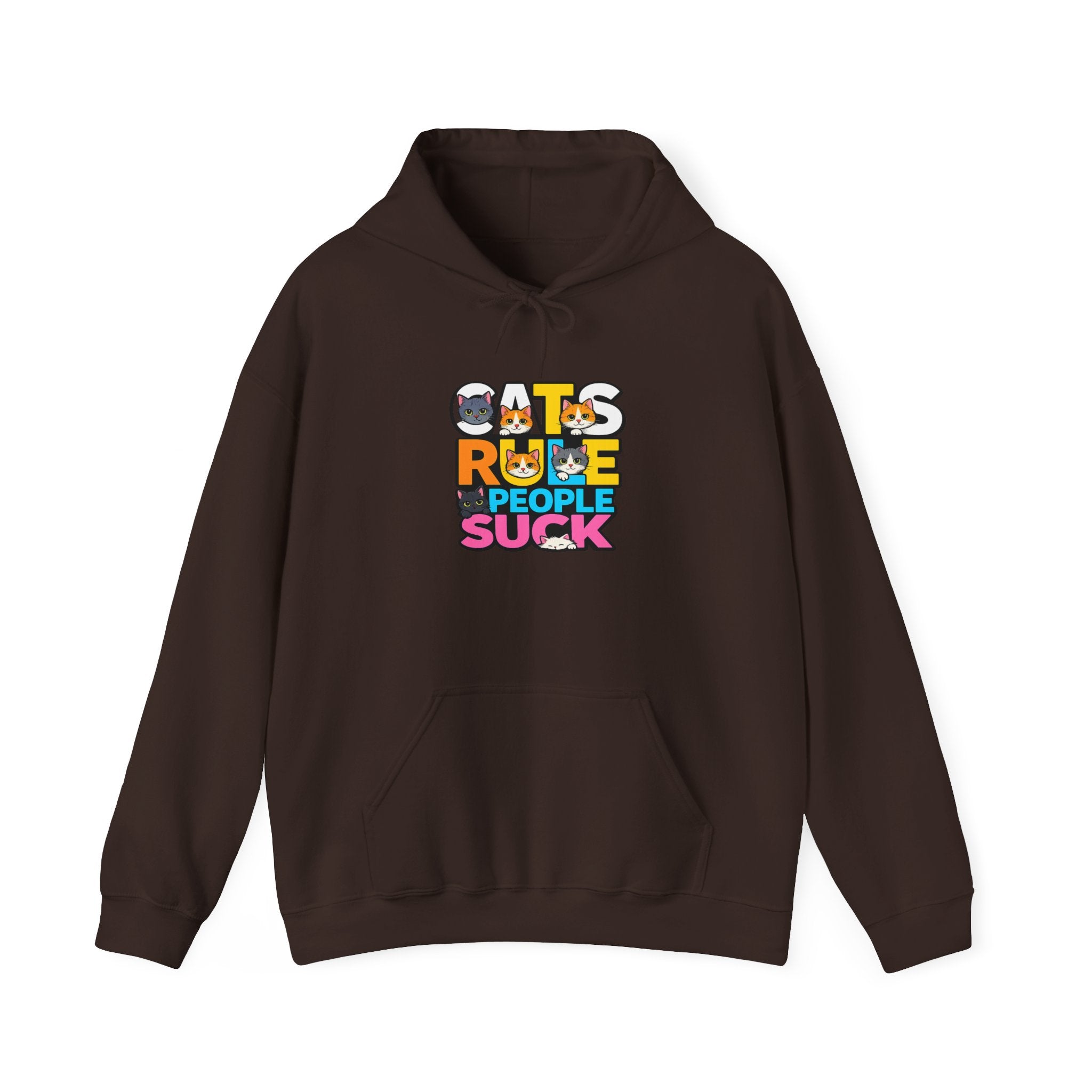 Hoodie — "Cats Rule, People Suck" Colorful Cat Lover Graphic