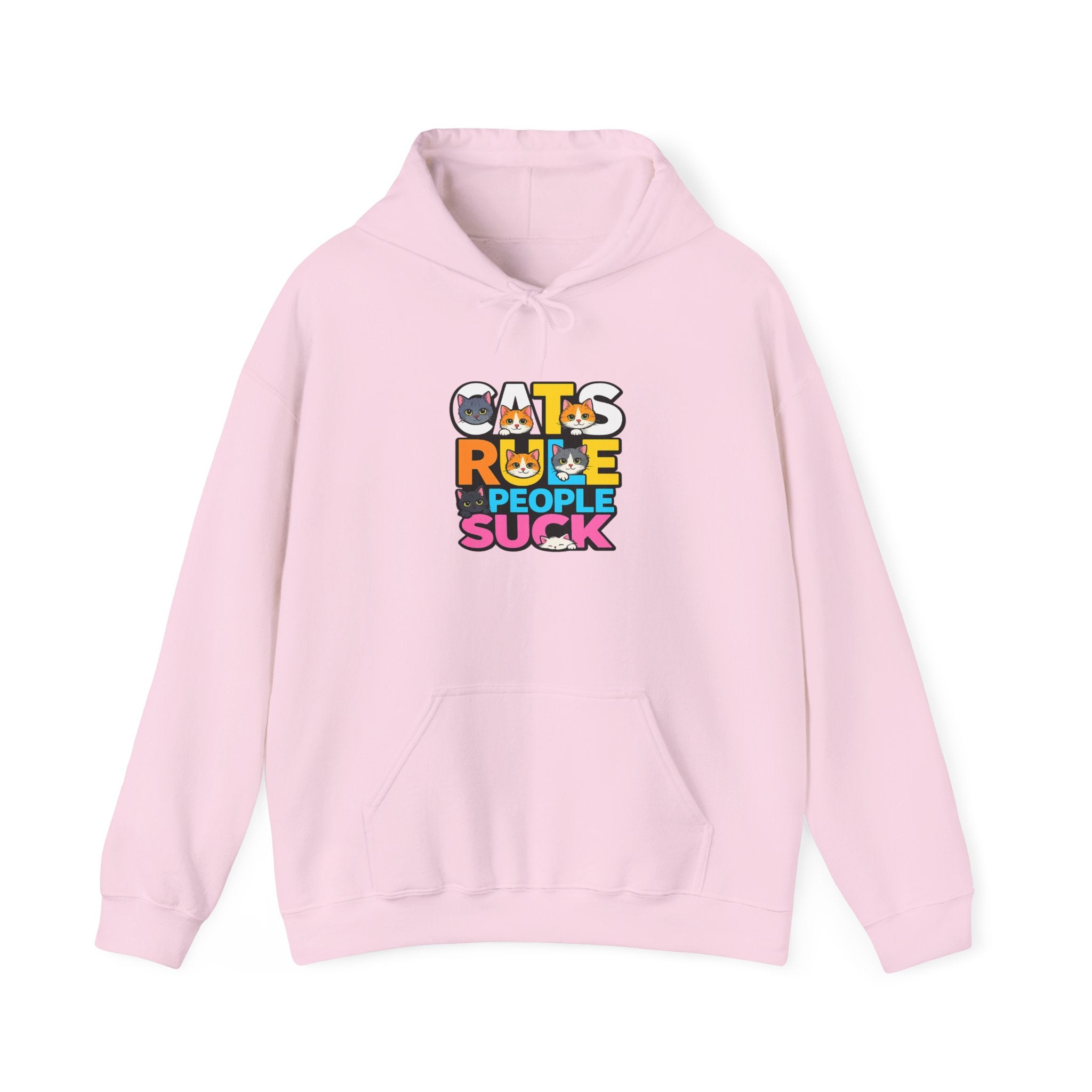 Hoodie — "Cats Rule, People Suck" Colorful Cat Lover Graphic