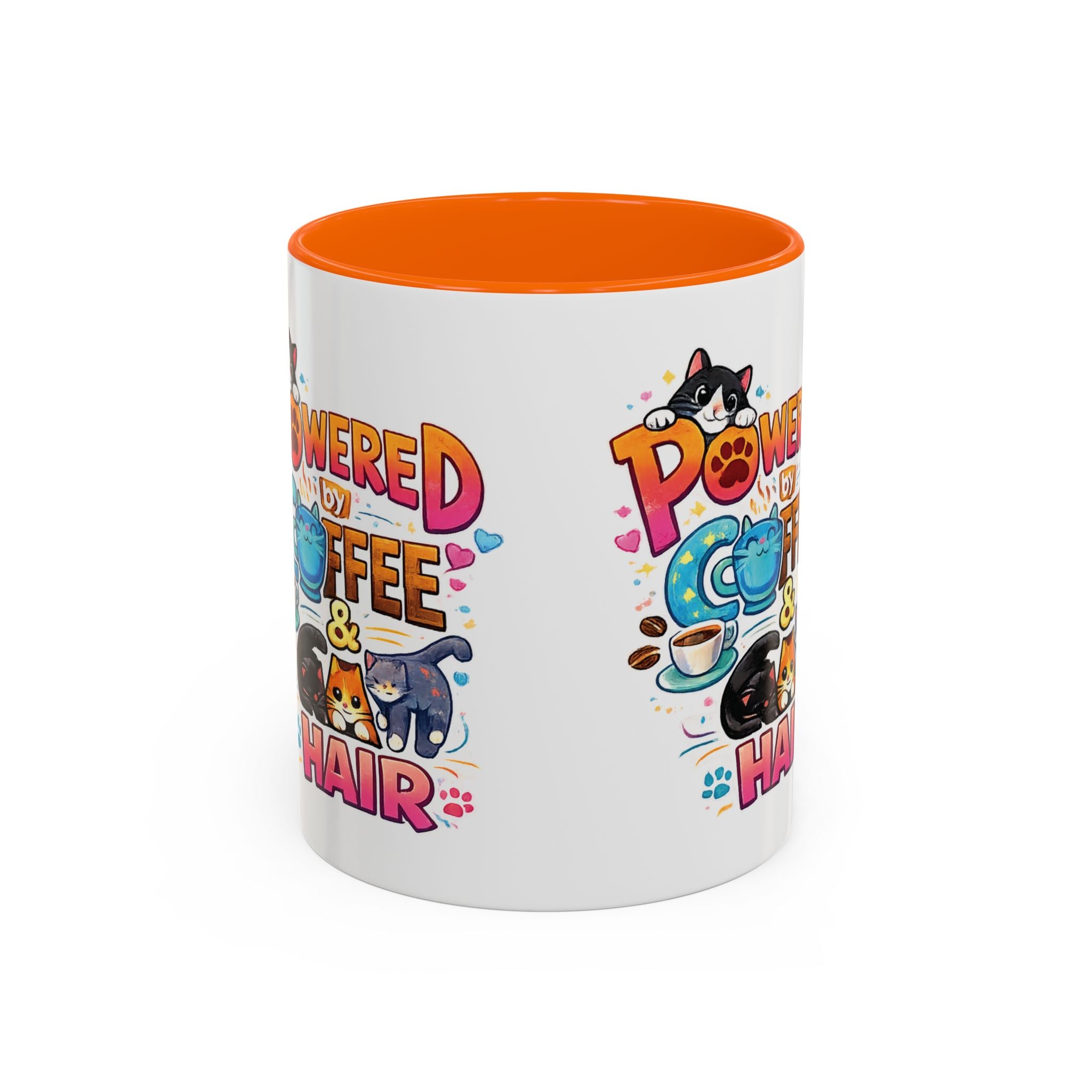 Coffee Mug — "Powered by Coffee & Cat Hair" Cute Cat Lover Ceramic Mug (11/15oz)