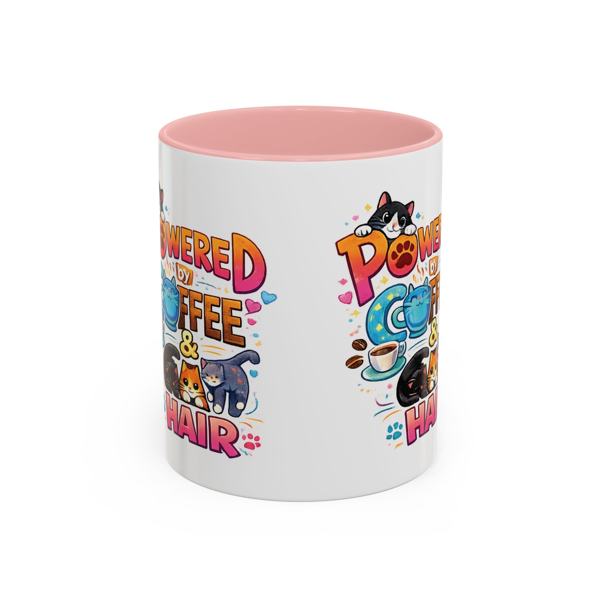 Coffee Mug — "Powered by Coffee & Cat Hair" Cute Cat Lover Ceramic Mug (11/15oz)