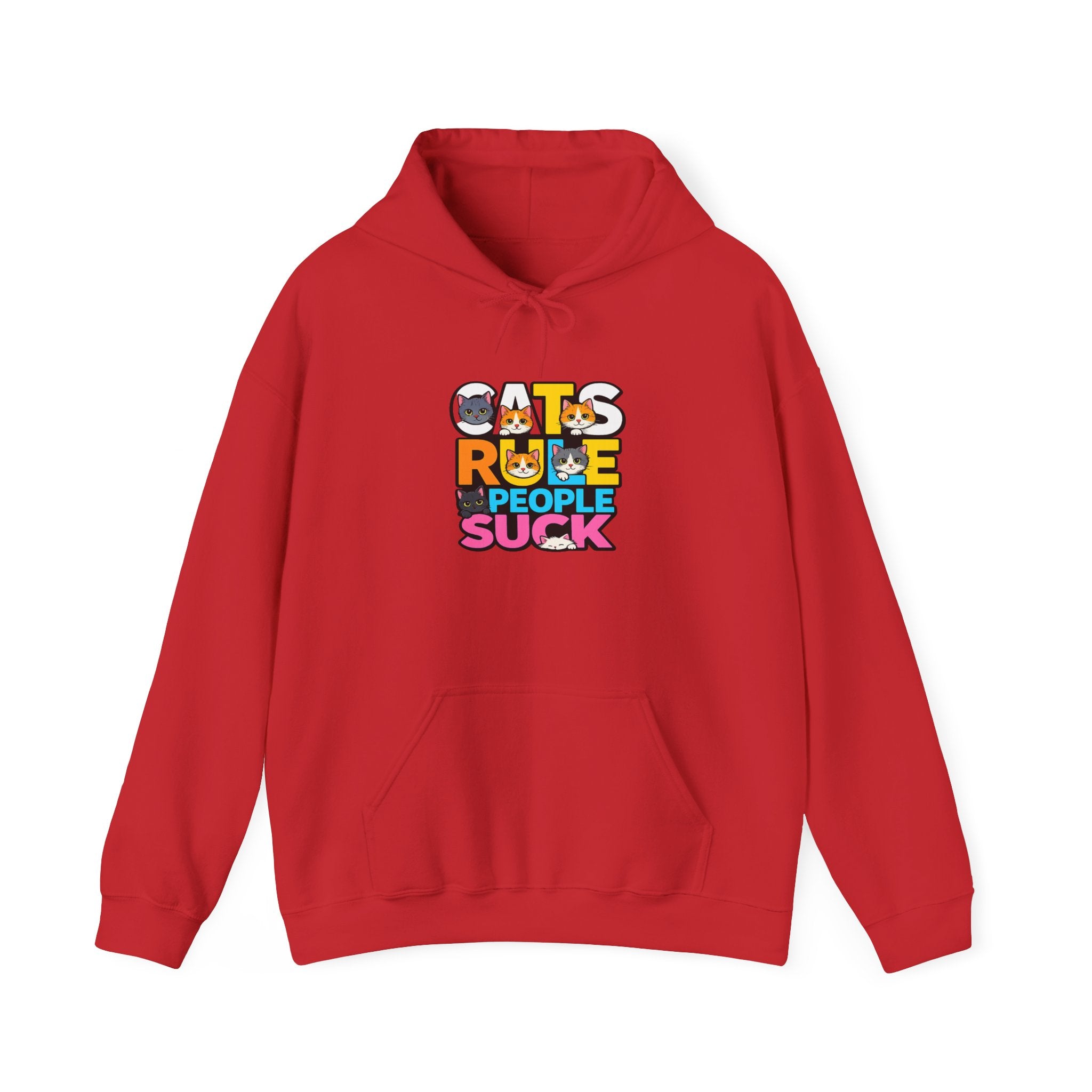 Hoodie — "Cats Rule, People Suck" Colorful Cat Lover Graphic