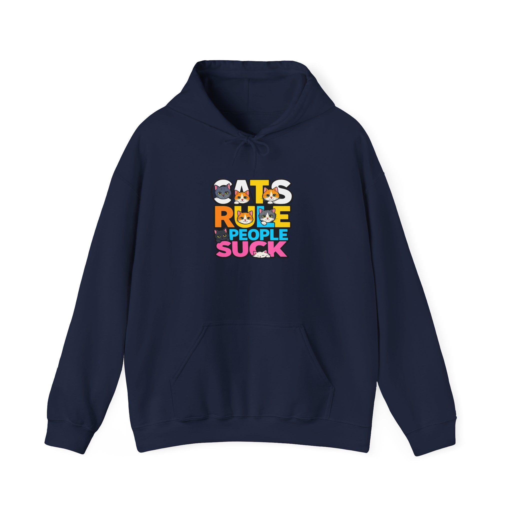Hoodie — "Cats Rule, People Suck" Colorful Cat Lover Graphic