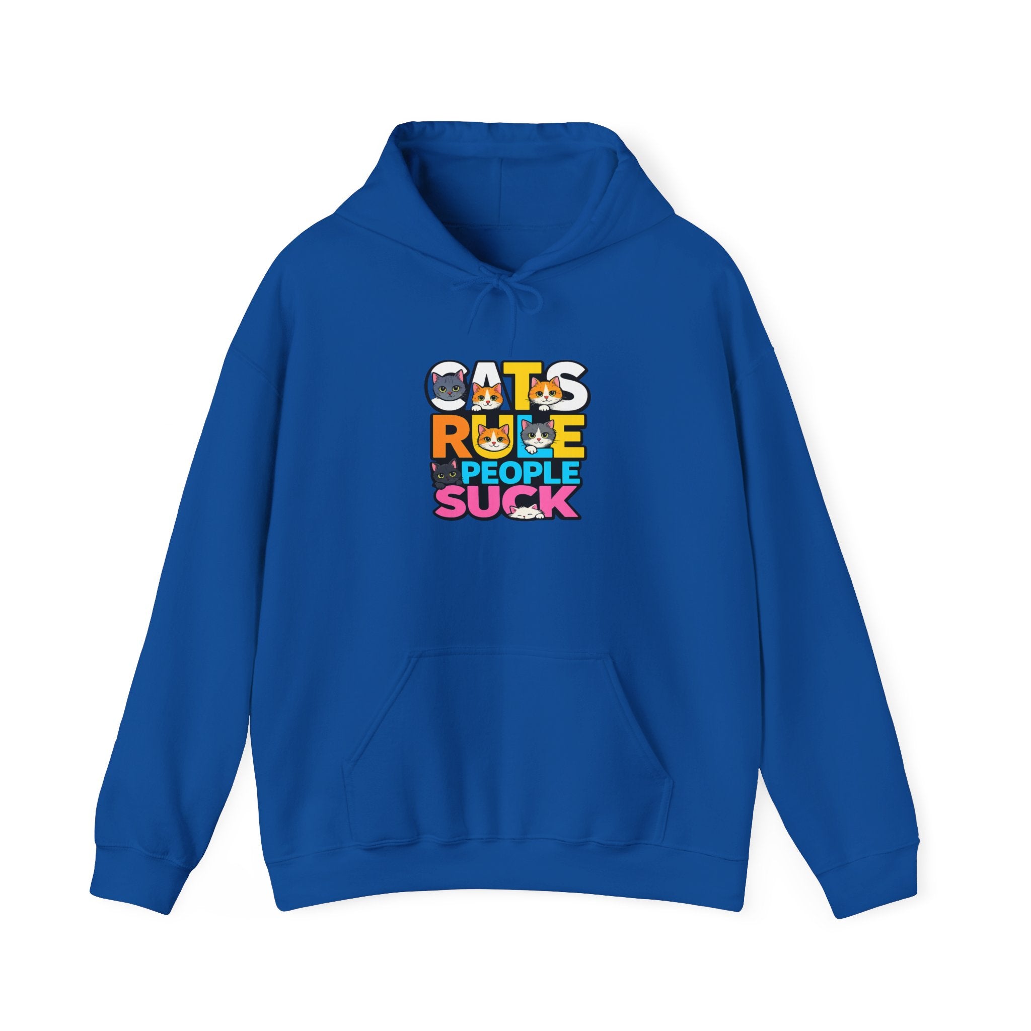 Hoodie — "Cats Rule, People Suck" Colorful Cat Lover Graphic