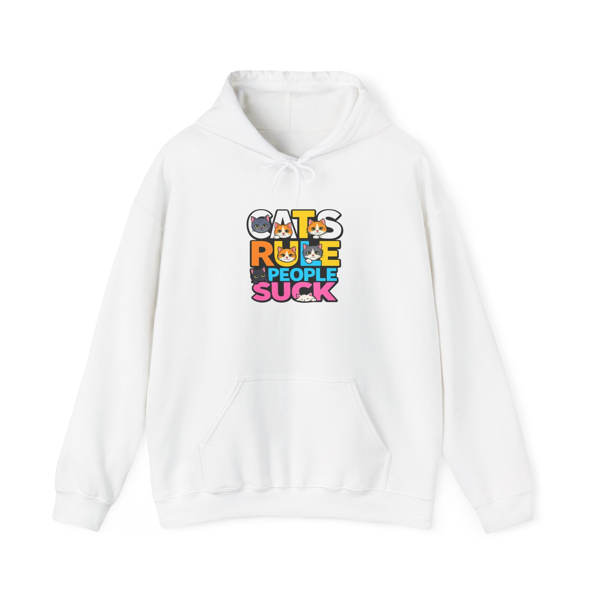 Hoodie — "Cats Rule, People Suck" Colorful Cat Lover Graphic