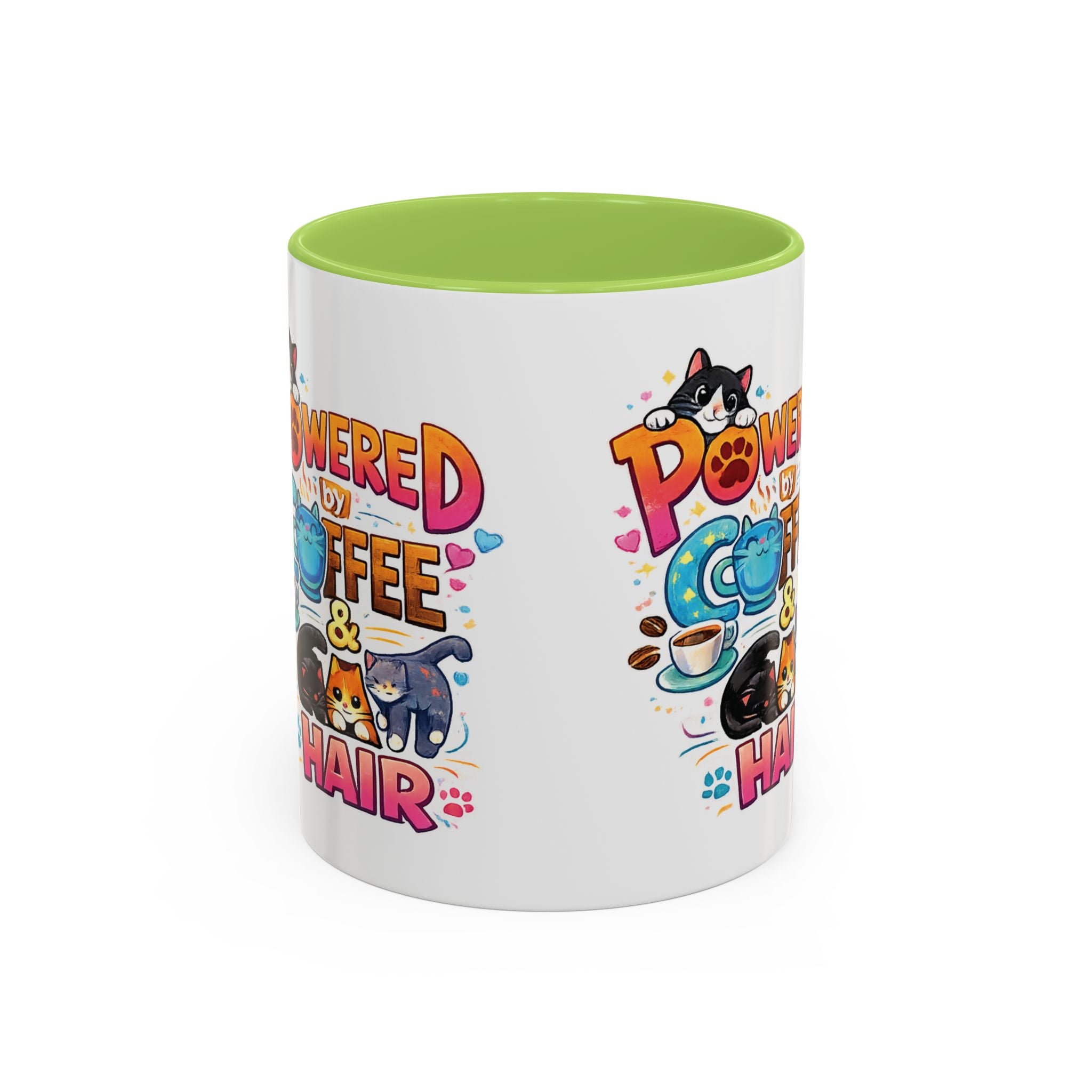 Coffee Mug — "Powered by Coffee & Cat Hair" Cute Cat Lover Ceramic Mug (11/15oz)