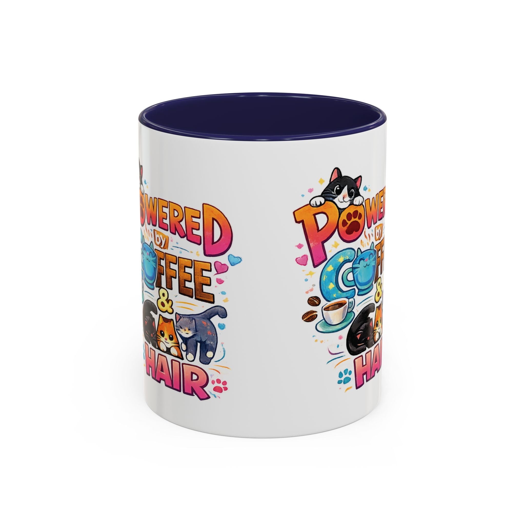 Coffee Mug — "Powered by Coffee & Cat Hair" Cute Cat Lover Ceramic Mug (11/15oz)