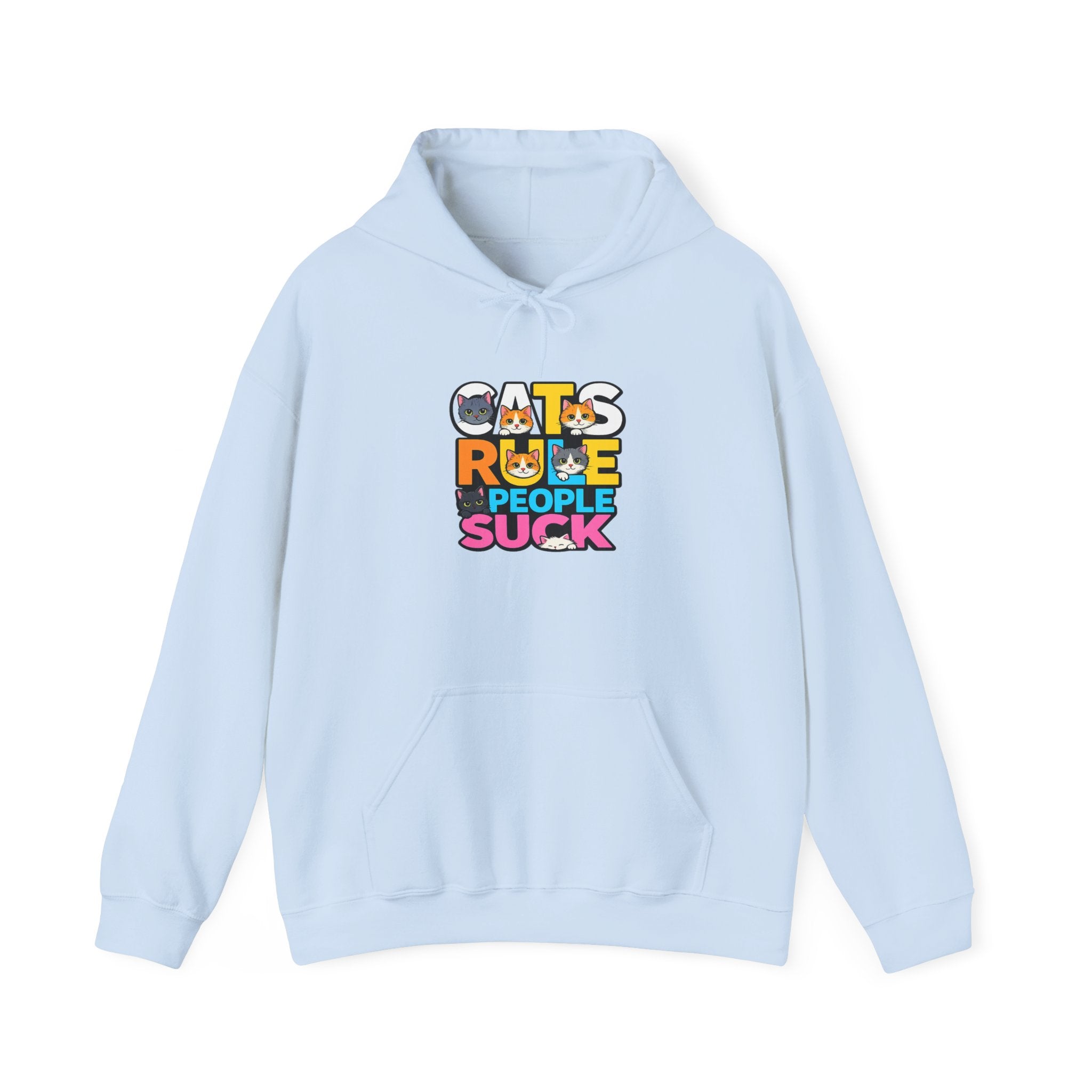Hoodie — "Cats Rule, People Suck" Colorful Cat Lover Graphic