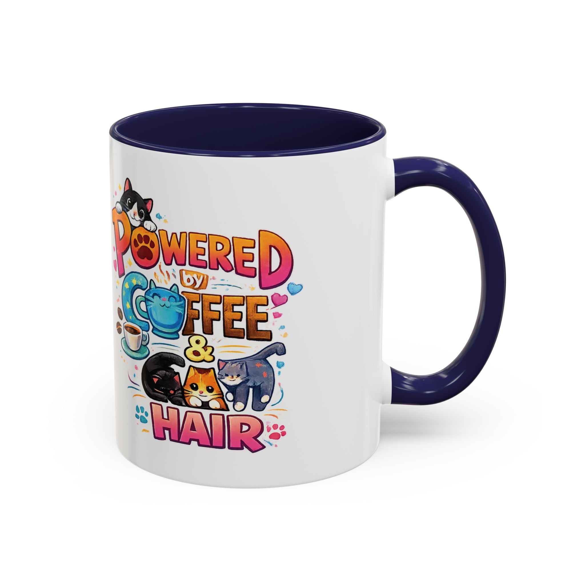 Coffee Mug — "Powered by Coffee & Cat Hair" Cute Cat Lover Ceramic Mug (11/15oz)