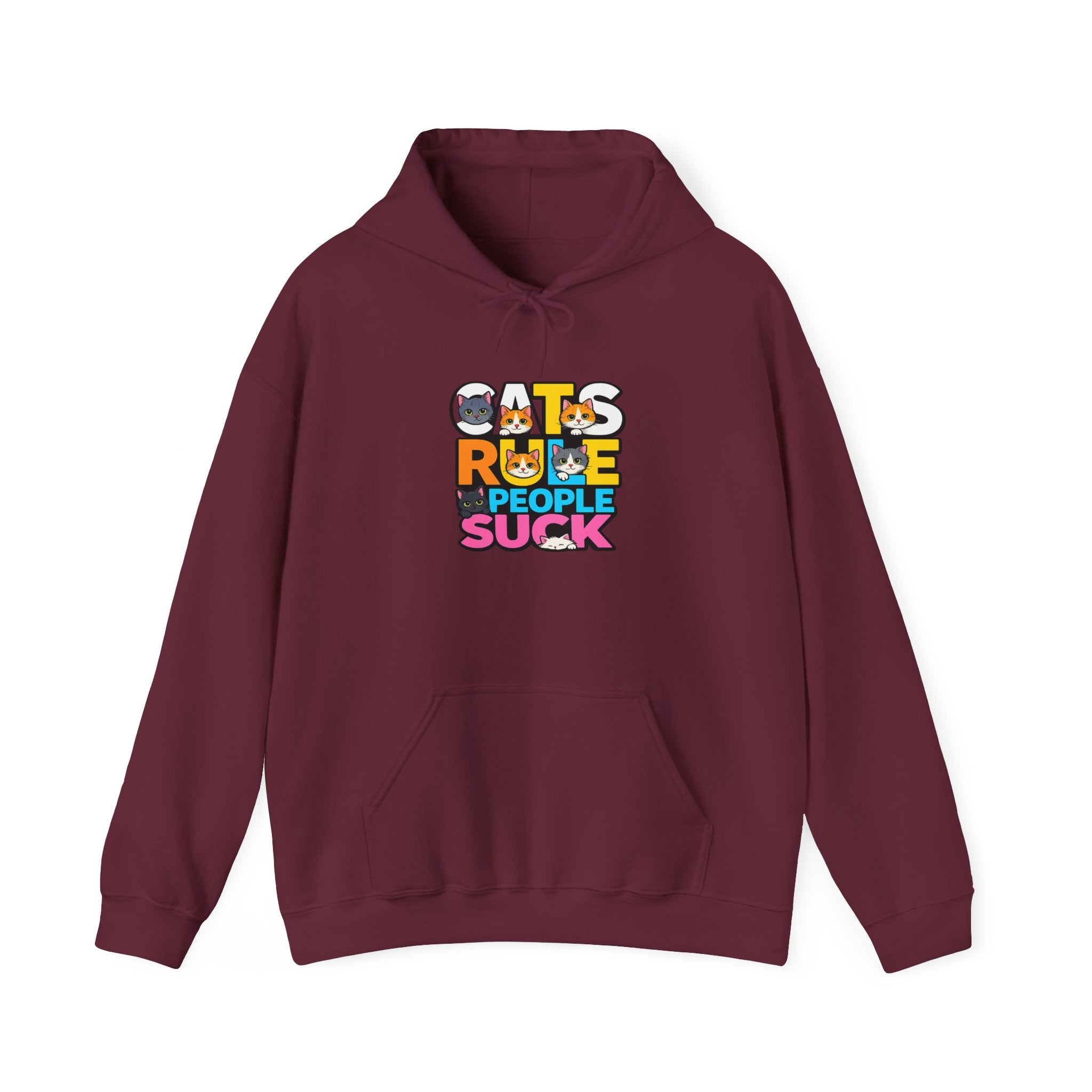 Hoodie — "Cats Rule, People Suck" Colorful Cat Lover Graphic